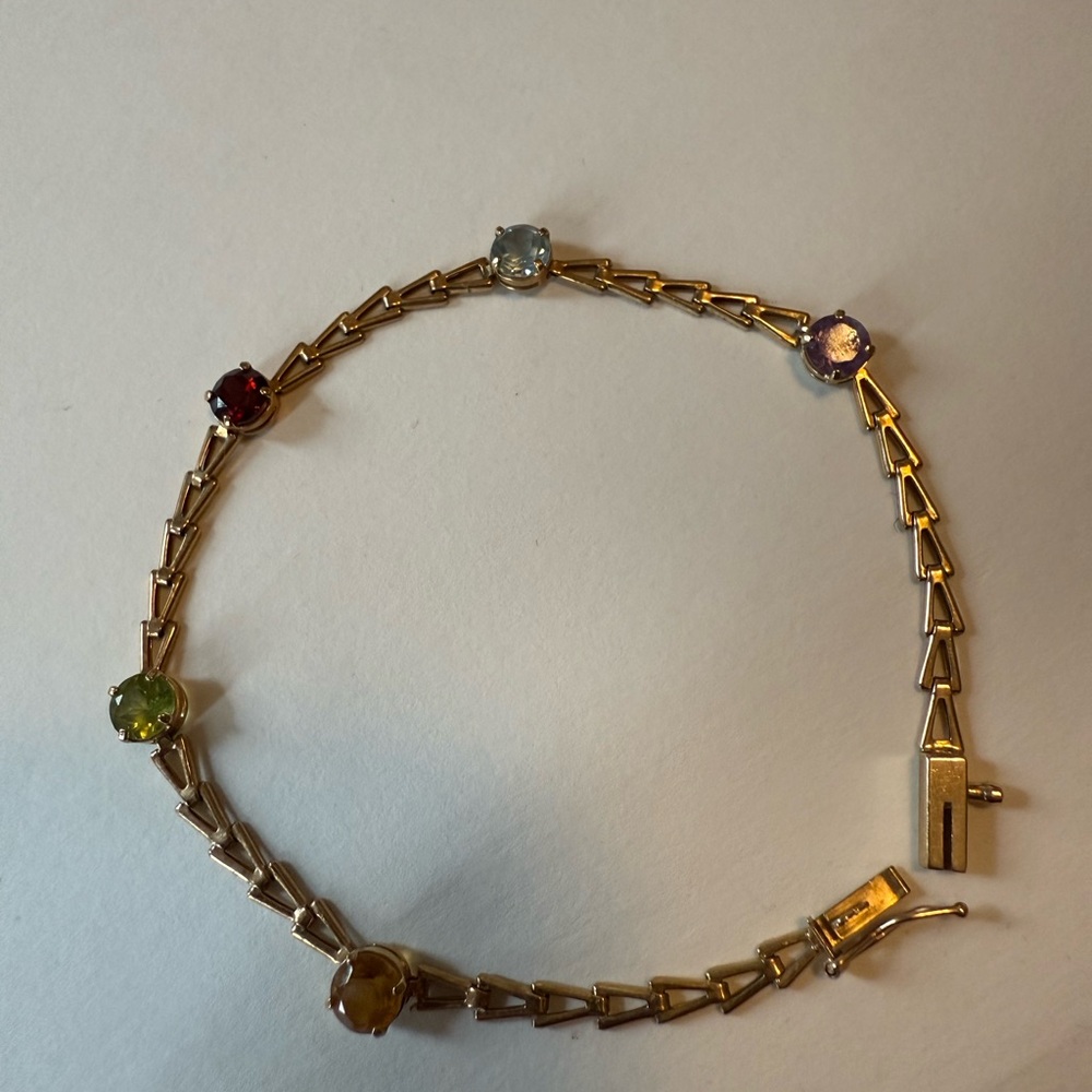 This Elegant 14kt Multi-Color Gemstone Bracelet is beautiful
